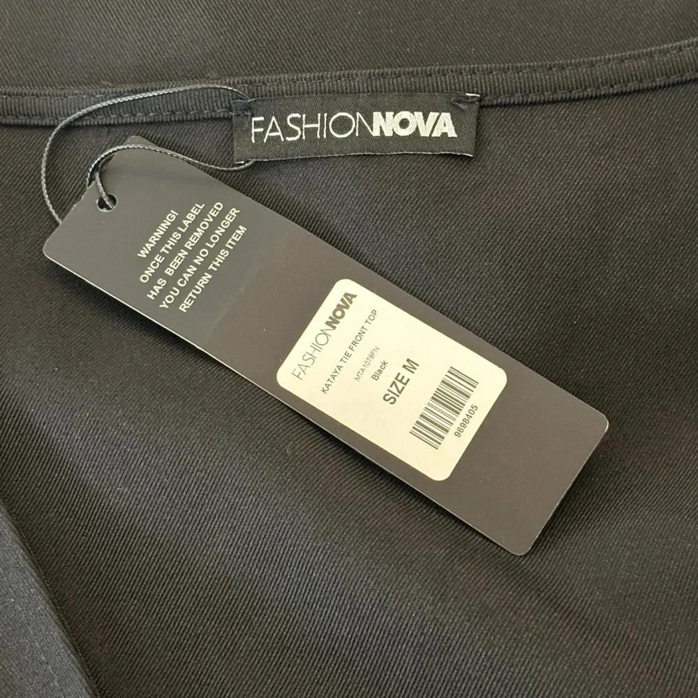 Fashion Nova - Kataya Tie Front Long Sleeve Black Top – Medium – NWT - Picture 10 of 12
